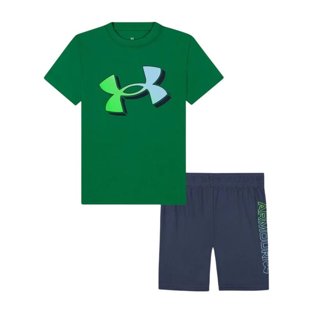 Under Armour Boys Tech Large Logo T-Shirt & Shorts Set / Royal Green/Gray